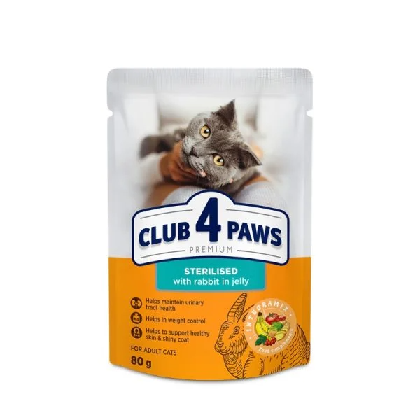 CLUB4PAWS Sterilized κοτόπουλο σε ζελέ για στειρωμένες γάτες 80gr