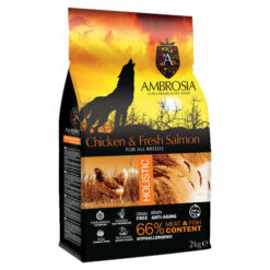 Ambrosia Grain Free Adult Chicken & Fresh Salmon (Κοτόπουλο & Φρέσκος Σολομός) 12Kg + Δώρο 2 Μπόλ Αξίας 15,00€