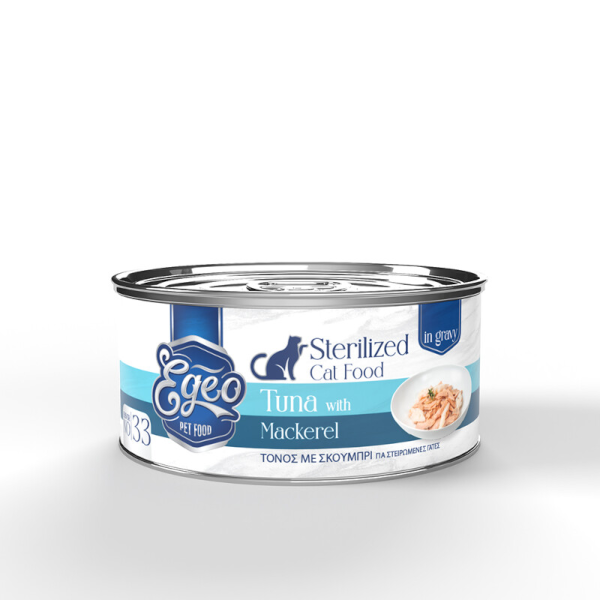 EGEO No33 Sterilized Υγρή Τροφή Για Στειρωμένες Τόνος με Σκουμπρί 70gr